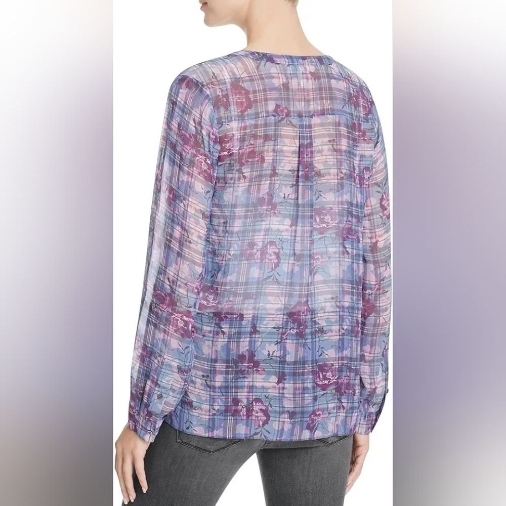 Joie Silk Blouse Brigid Clear Skies Semi Sheer Long Sleeve Size S - Picture 3 of 11